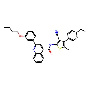 2-(3-butoxyphenyl)-N-[3-cyano-4-(4-ethylphenyl)-5-methylthiophen-2-yl]quinoline-4-carboxamide structure