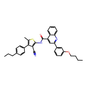 2-(3-butoxyphenyl)-N-[3-cyano-5-methyl-4-(4-propylphenyl)thiophen-2-yl]quinoline-4-carboxamide structure