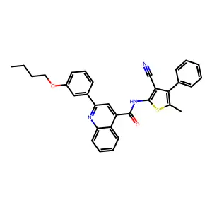 2-(3-butoxyphenyl)-N-(3-cyano-5-methyl-4-phenylthiophen-2-yl)quinoline-4-carboxamide structure