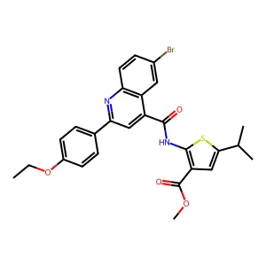methyl 2-({[6-bromo-2-(4-ethoxyphenyl)-4-quinolinyl]carbonyl}amino)-5-isopropyl-3-thiophenecarboxylate structure