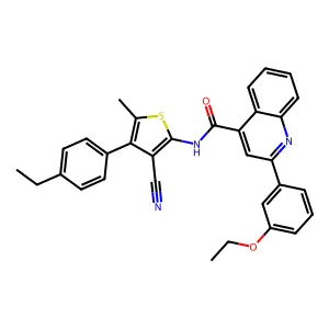 N-[3-cyano-4-(4-ethylphenyl)-5-methylthiophen-2-yl]-2-(3-ethoxyphenyl)quinoline-4-carboxamide structure