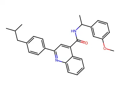 N-[1-(3-methoxyphenyl)ethyl]-2-[4-(2-methylpropyl)phenyl]quinoline-4-carboxamide structure