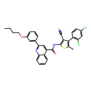 2-(3-butoxyphenyl)-N-[3-cyano-4-(2,4-dichlorophenyl)-5-methylthiophen-2-yl]quinoline-4-carboxamide structure