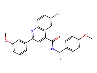 6-bromo-2-(3-methoxyphenyl)-N-[1-(4-methoxyphenyl)ethyl]quinoline-4-carboxamide structure