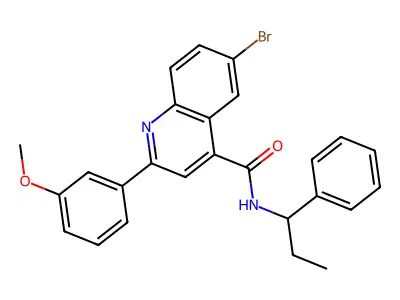 6-bromo-2-(3-methoxyphenyl)-N-(1-phenylpropyl)-4-quinolinecarboxamide structure