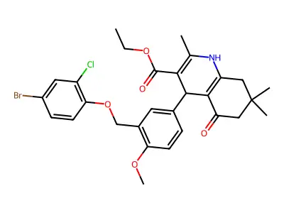 ethyl 4-{3-[(4-bromo-2-chlorophenoxy)methyl]-4-methoxyphenyl}-2,7,7-trimethyl-5-oxo-1,4,5,6,7,8-hexahydro-3-quinolinecarboxylate structure