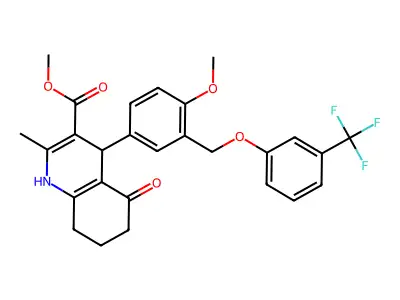 methyl 4-(4-methoxy-3-{[3-(trifluoromethyl)phenoxy]methyl}phenyl)-2-methyl-5-oxo-1,4,5,6,7,8-hexahydro-3-quinolinecarboxylate structure