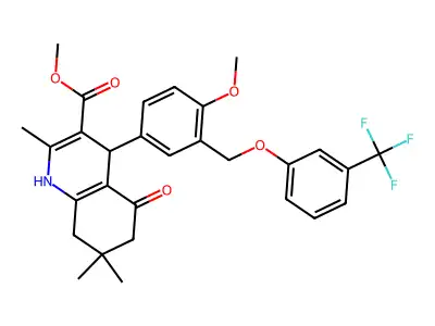 methyl 4-(4-methoxy-3-{[3-(trifluoromethyl)phenoxy]methyl}phenyl)-2,7,7-trimethyl-5-oxo-1,4,5,6,7,8-hexahydro-3-quinolinecarboxylate structure