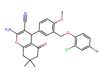 2-amino-4-[3-[(4-bromo-2-chlorophenoxy)methyl]-4-methoxyphenyl]-7,7-dimethyl-5-oxo-6,8-dihydro-4H-chromene-3-carbonitrile structure