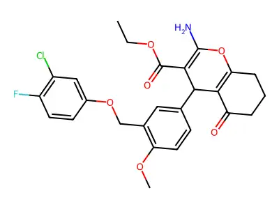 ethyl 2-amino-4-{3-[(3-chloro-4-fluorophenoxy)methyl]-4-methoxyphenyl}-5-oxo-5,6,7,8-tetrahydro-4H-chromene-3-carboxylate structure