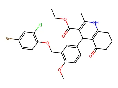 ethyl 4-{3-[(4-bromo-2-chlorophenoxy)methyl]-4-methoxyphenyl}-2-methyl-5-oxo-1,4,5,6,7,8-hexahydro-3-quinolinecarboxylate structure