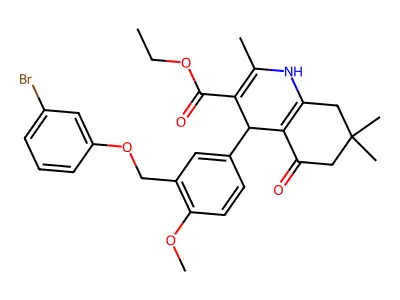 ethyl 4-{3-[(3-bromophenoxy)methyl]-4-methoxyphenyl}-2,7,7-trimethyl-5-oxo-1,4,5,6,7,8-hexahydro-3-quinolinecarboxylate structure