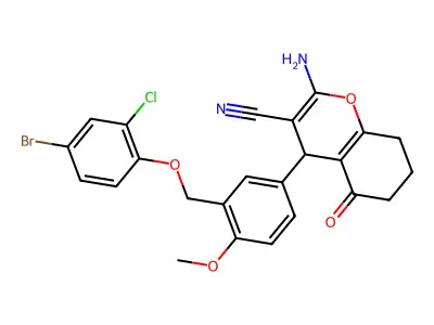 2-amino-4-[3-[(4-bromo-2-chlorophenoxy)methyl]-4-methoxyphenyl]-5-oxo-4,6,7,8-tetrahydrochromene-3-carbonitrile structure