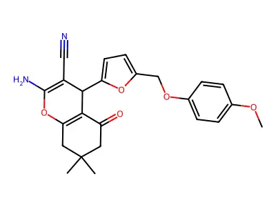 2-amino-4-[5-[(4-methoxyphenoxy)methyl]furan-2-yl]-7,7-dimethyl-5-oxo-6,8-dihydro-4H-chromene-3-carbonitrile structure