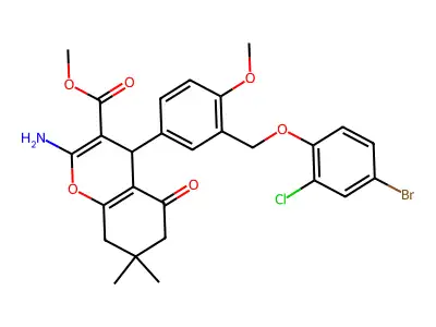 methyl 2-amino-4-{3-[(4-bromo-2-chlorophenoxy)methyl]-4-methoxyphenyl}-7,7-dimethyl-5-oxo-5,6,7,8-tetrahydro-4H-chromene-3-carboxylate structure