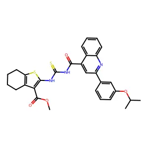 methyl 2-[[2-(3-propan-2-yloxyphenyl)quinoline-4-carbonyl]carbamothioylamino]-4,5,6,7-tetrahydro-1-benzothiophene-3-carboxylate structure