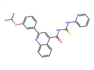 2-(3-propan-2-yloxyphenyl)-N-(pyridin-2-ylcarbamothioyl)quinoline-4-carboxamide structure