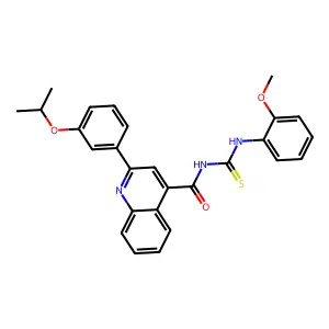 N-[(2-methoxyphenyl)carbamothioyl]-2-(3-propan-2-yloxyphenyl)quinoline-4-carboxamide structure