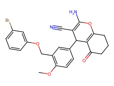 2-amino-4-{3-[(3-bromophenoxy)methyl]-4-methoxyphenyl}-5-oxo-5,6,7,8-tetrahydro-4H-chromene-3-carbonitrile structure