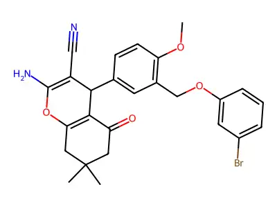 2-amino-4-[3-[(3-bromophenoxy)methyl]-4-methoxyphenyl]-7,7-dimethyl-5-oxo-6,8-dihydro-4H-chromene-3-carbonitrile structure