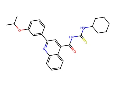 N-(cyclohexylcarbamothioyl)-2-(3-propan-2-yloxyphenyl)quinoline-4-carboxamide structure
