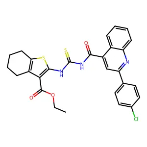 ethyl 2-[({[2-(4-chlorophenyl)quinolin-4-yl]carbonyl}carbamothioyl)amino]-4,5,6,7-tetrahydro-1-benzothiophene-3-carboxylate structure