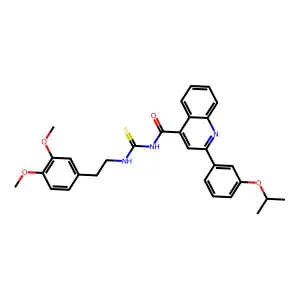 N-[2-(3,4-dimethoxyphenyl)ethylcarbamothioyl]-2-(3-propan-2-yloxyphenyl)quinoline-4-carboxamide structure