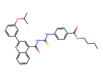 butyl 4-[[2-(3-propan-2-yloxyphenyl)quinoline-4-carbonyl]carbamothioylamino]benzoate structure