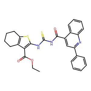 ethyl 2-({[(2-phenylquinolin-4-yl)carbonyl]carbamothioyl}amino)-4,5,6,7-tetrahydro-1-benzothiophene-3-carboxylate structure