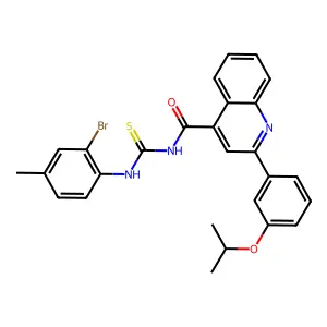 N-[(2-bromo-4-methylphenyl)carbamothioyl]-2-(3-propan-2-yloxyphenyl)quinoline-4-carboxamide structure