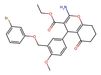 ethyl 2-amino-4-{3-[(3-bromophenoxy)methyl]-4-methoxyphenyl}-5-oxo-5,6,7,8-tetrahydro-4H-chromene-3-carboxylate structure