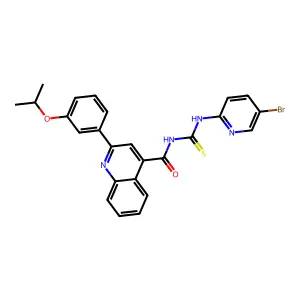 N-[(5-bromopyridin-2-yl)carbamothioyl]-2-(3-propan-2-yloxyphenyl)quinoline-4-carboxamide structure