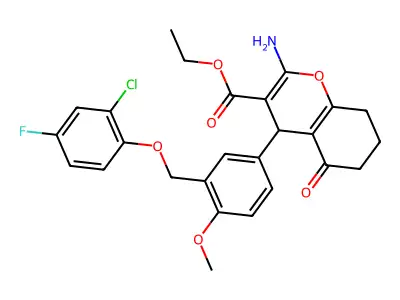 ethyl 2-amino-4-{3-[(2-chloro-4-fluorophenoxy)methyl]-4-methoxyphenyl}-5-oxo-5,6,7,8-tetrahydro-4H-chromene-3-carboxylate structure
