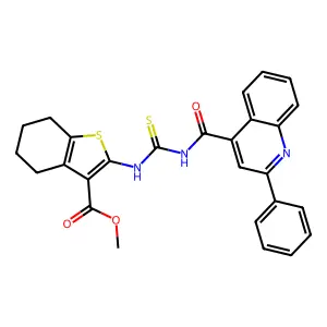 methyl 2-({[(2-phenylquinolin-4-yl)carbonyl]carbamothioyl}amino)-4,5,6,7-tetrahydro-1-benzothiophene-3-carboxylate structure