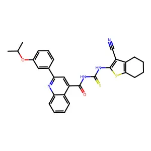 N-[(3-cyano-4,5,6,7-tetrahydro-1-benzothiophen-2-yl)carbamothioyl]-2-(3-propan-2-yloxyphenyl)quinoline-4-carboxamide structure