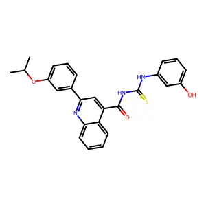 N-[(3-hydroxyphenyl)carbamothioyl]-2-(3-propan-2-yloxyphenyl)quinoline-4-carboxamide structure