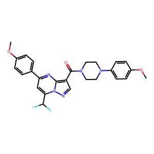[7-(difluoromethyl)-5-(4-methoxyphenyl)pyrazolo[1,5-a]pyrimidin-3-yl]-[4-(4-methoxyphenyl)piperazin-1-yl]methanone structure