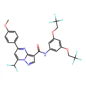 N-[3,5-bis(2,2,2-trifluoroethoxy)phenyl]-7-(difluoromethyl)-5-(4-methoxyphenyl)pyrazolo[1,5-a]pyrimidine-3-carboxamide structure