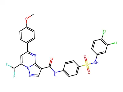 N-[4-[(3,4-dichlorophenyl)sulfamoyl]phenyl]-7-(difluoromethyl)-5-(4-methoxyphenyl)pyrazolo[1,5-a]pyrimidine-3-carboxamide structure