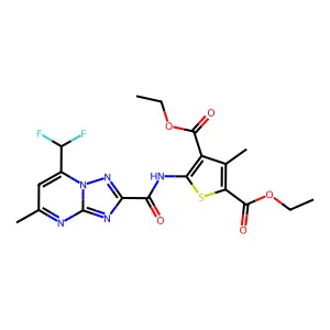 diethyl 5-({[7-(difluoromethyl)-5-methyl[1,2,4]triazolo[1,5-a]pyrimidin-2-yl]carbonyl}amino)-3-methyl-2,4-thiophenedicarboxylate structure