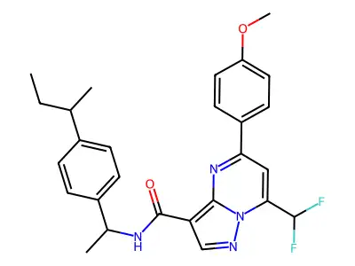 N-[1-(4-butan-2-ylphenyl)ethyl]-7-(difluoromethyl)-5-(4-methoxyphenyl)pyrazolo[1,5-a]pyrimidine-3-carboxamide structure