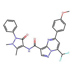 7-(difluoromethyl)-N-(1,5-dimethyl-3-oxo-2-phenyl-2,3-dihydro-1H-pyrazol-4-yl)-5-(4-methoxyphenyl)pyrazolo[1,5-a]pyrimidine-3-carboxamide structure