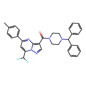 (4-benzhydrylpiperazin-1-yl)-[7-(difluoromethyl)-5-(4-methylphenyl)pyrazolo[1,5-a]pyrimidin-3-yl]methanone structure