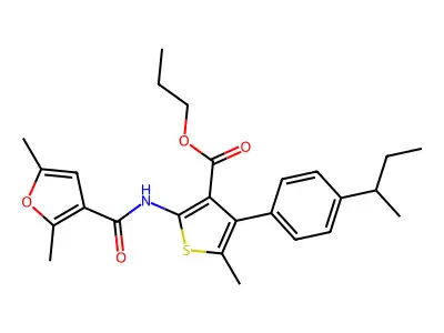 propyl 4-(4-butan-2-ylphenyl)-2-[(2,5-dimethylfuran-3-carbonyl)amino]-5-methylthiophene-3-carboxylate structure