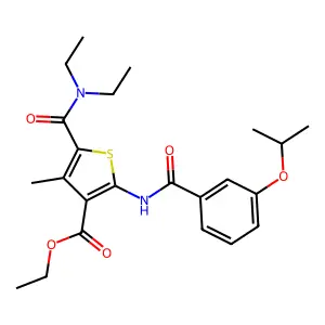 ethyl 5-[(diethylamino)carbonyl]-2-[(3-isopropoxybenzoyl)amino]-4-methyl-3-thiophenecarboxylate structure