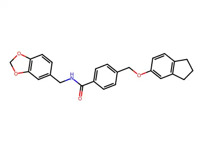 N-(1,3-benzodioxol-5-ylmethyl)-4-(2,3-dihydro-1H-inden-5-yloxymethyl)benzamide structure
