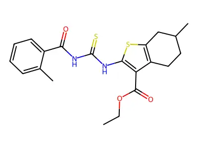 ethyl 6-methyl-2-({[(2-methylbenzoyl)amino]carbothioyl}amino)-4,5,6,7-tetrahydro-1-benzothiophene-3-carboxylate structure