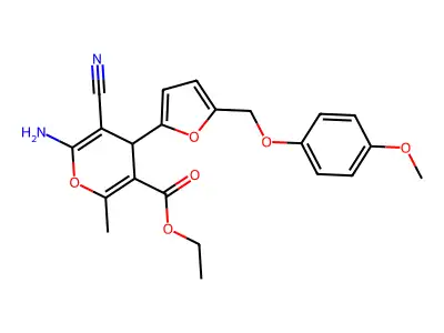 ethyl 6-amino-5-cyano-4-{5-[(4-methoxyphenoxy)methyl]-2-furyl}-2-methyl-4H-pyran-3-carboxylate structure