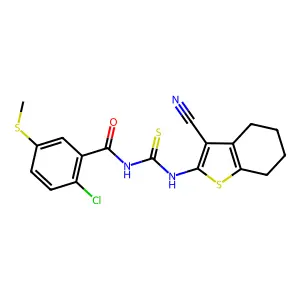 2-chloro-N-[(3-cyano-4,5,6,7-tetrahydro-1-benzothiophen-2-yl)carbamothioyl]-5-methylsulfanylbenzamide structure