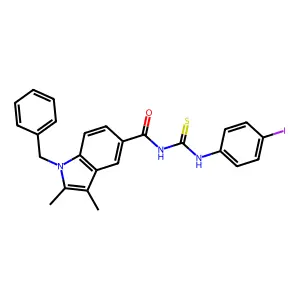 1-benzyl-N-[(4-iodophenyl)carbamothioyl]-2,3-dimethylindole-5-carboxamide structure